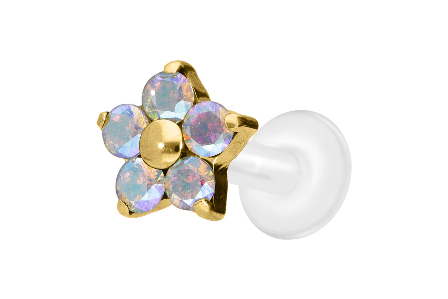 PTFE Labret Piercing mit Innengewinde + Titan-Aufsatz KRISTALLBLUME